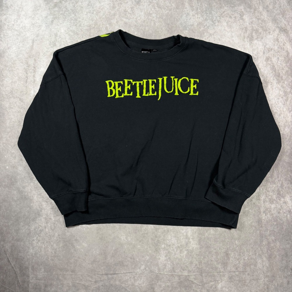 Beetlejuice Graphic Sweatshirt XXL Black Neon Green Back Print Crewneck Y2K